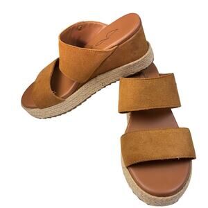 Jodie Suede Leather Wedge Espadrille Slip On Sandals Women’s Measured Sz 8 Camel